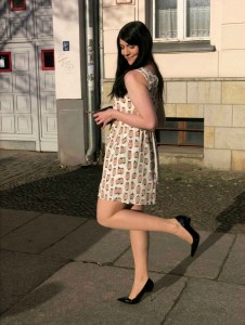 Birdcage print pastel dress at the golden hour at dusk