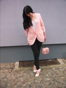 outfit with mint&berry cardigan in rose quartz pink