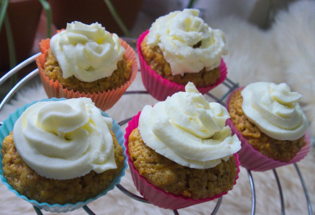 carrot cupcakes in colourful silicone muffin cups