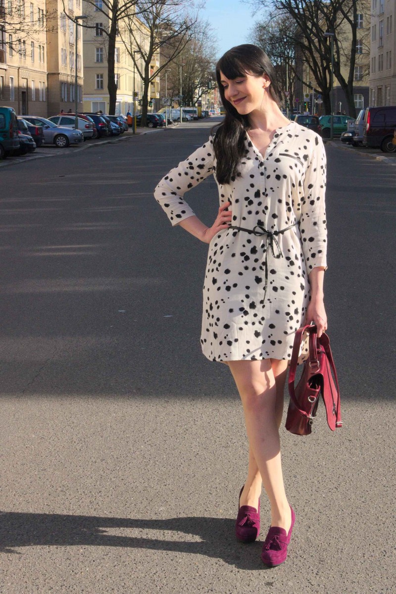 Dalmatian Print Shirt Dress and Marsala Accessories Caliope Couture