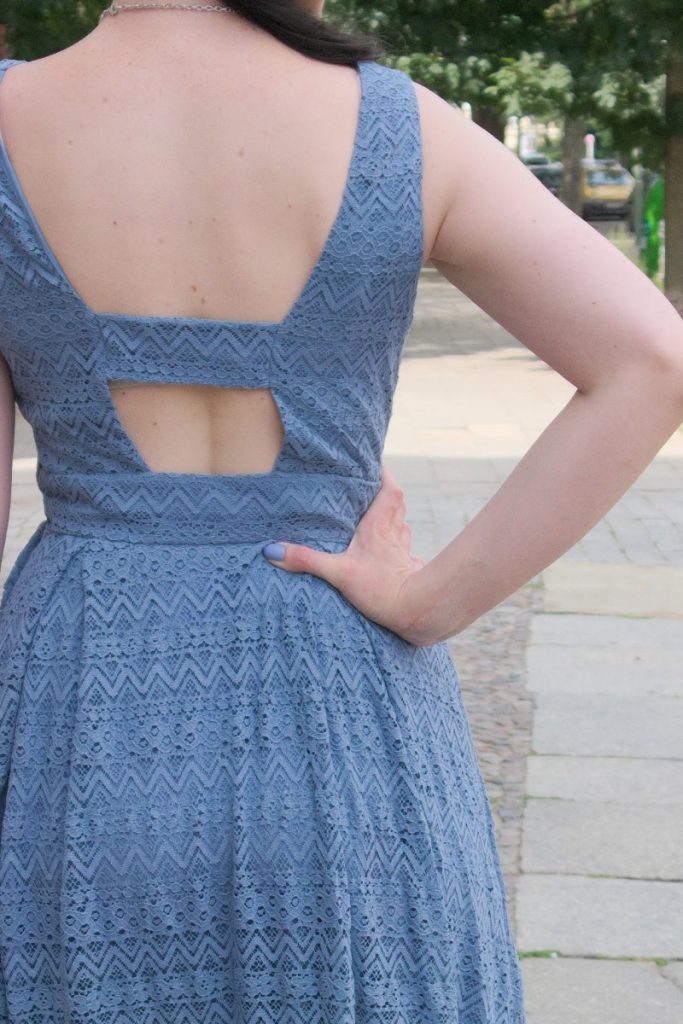 blue vintage lace dress back detail