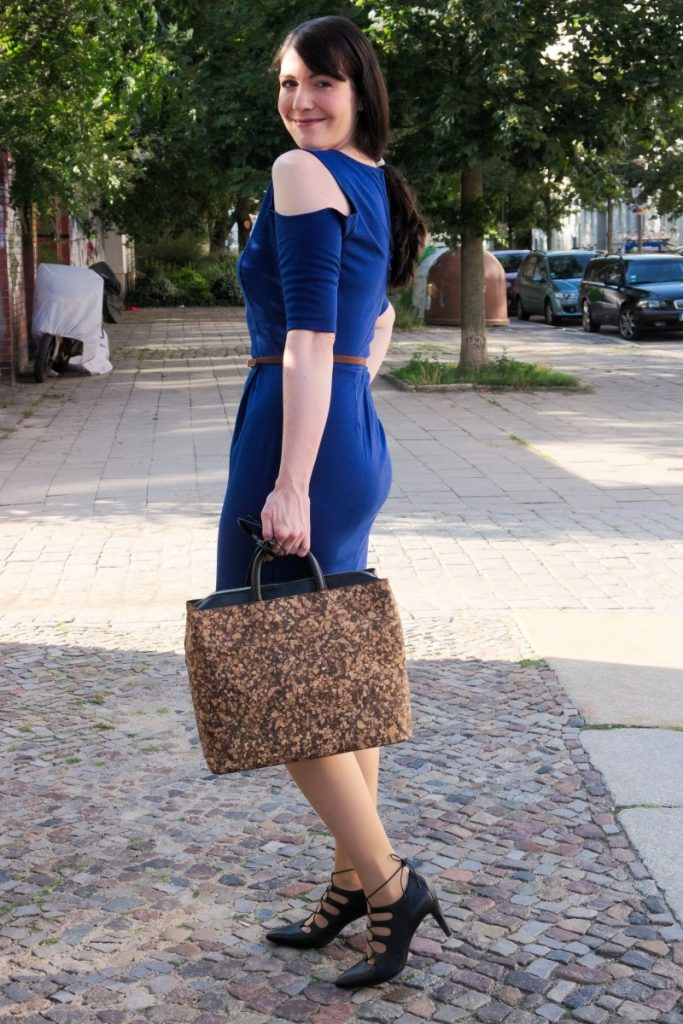 justfab cold-shoulder dress in cobalt blue