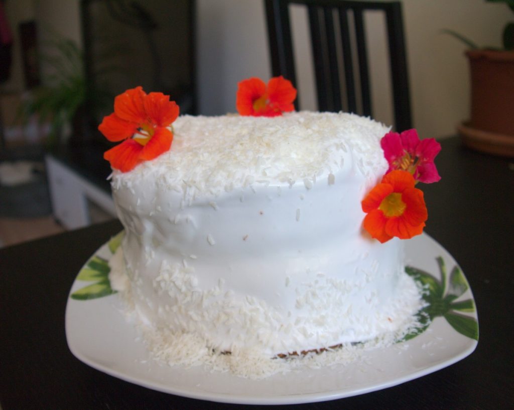 coconut cake with nasturtiums