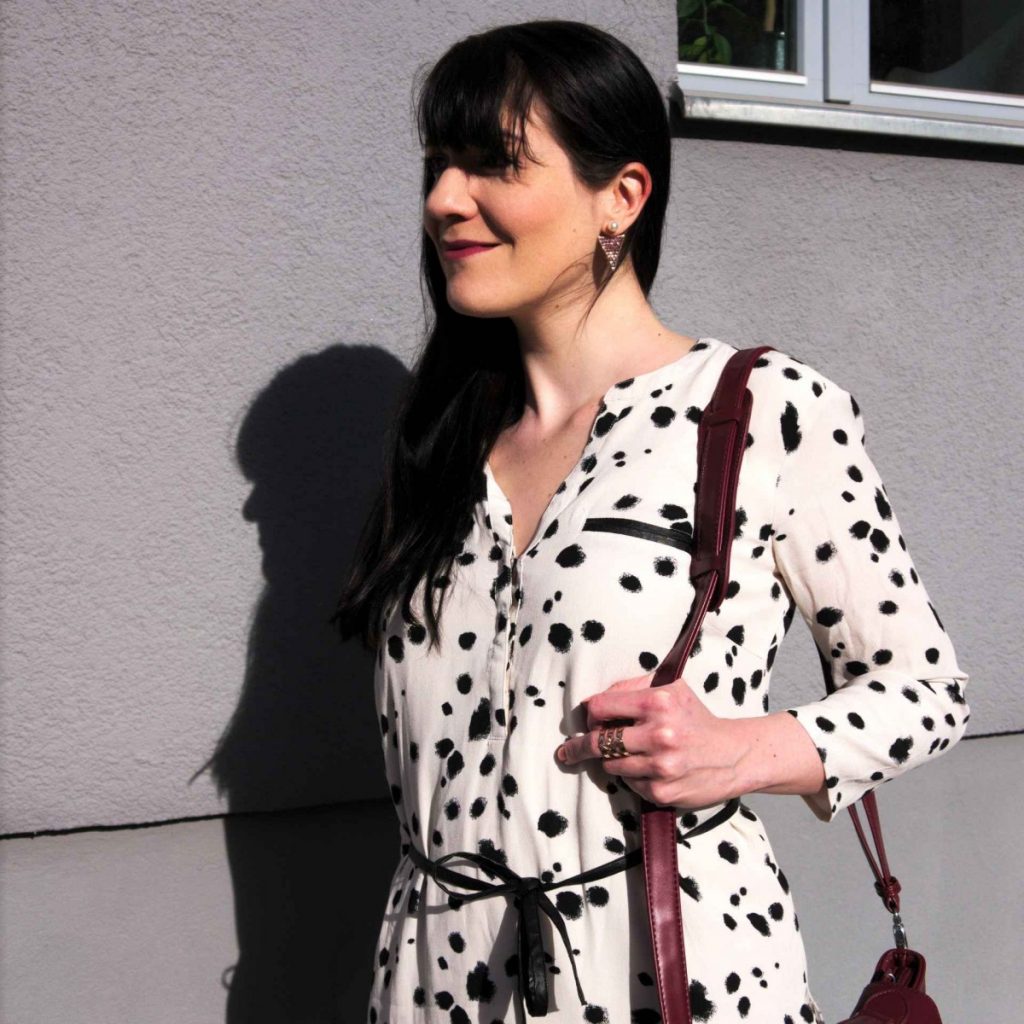 dalmatian shirt dress with ca&lou earrings