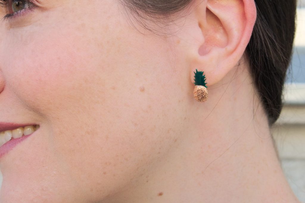 Aamaya by Priyanka pineapple earrings and freckles