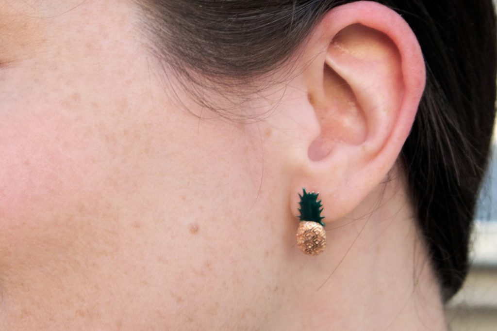 Aamaya by Priyanka pineapple earrings and freckles