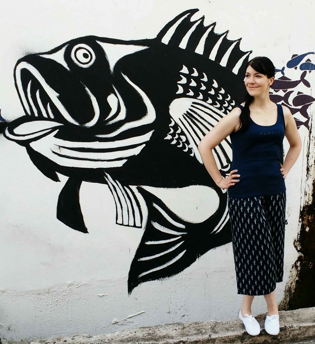 navy culotte and white sneaker casual style in Mersing