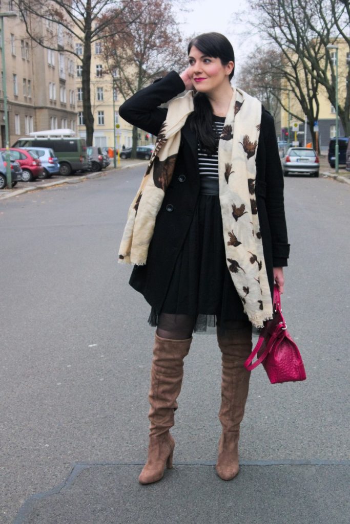 tulle dress and ostrich statement bag outfit