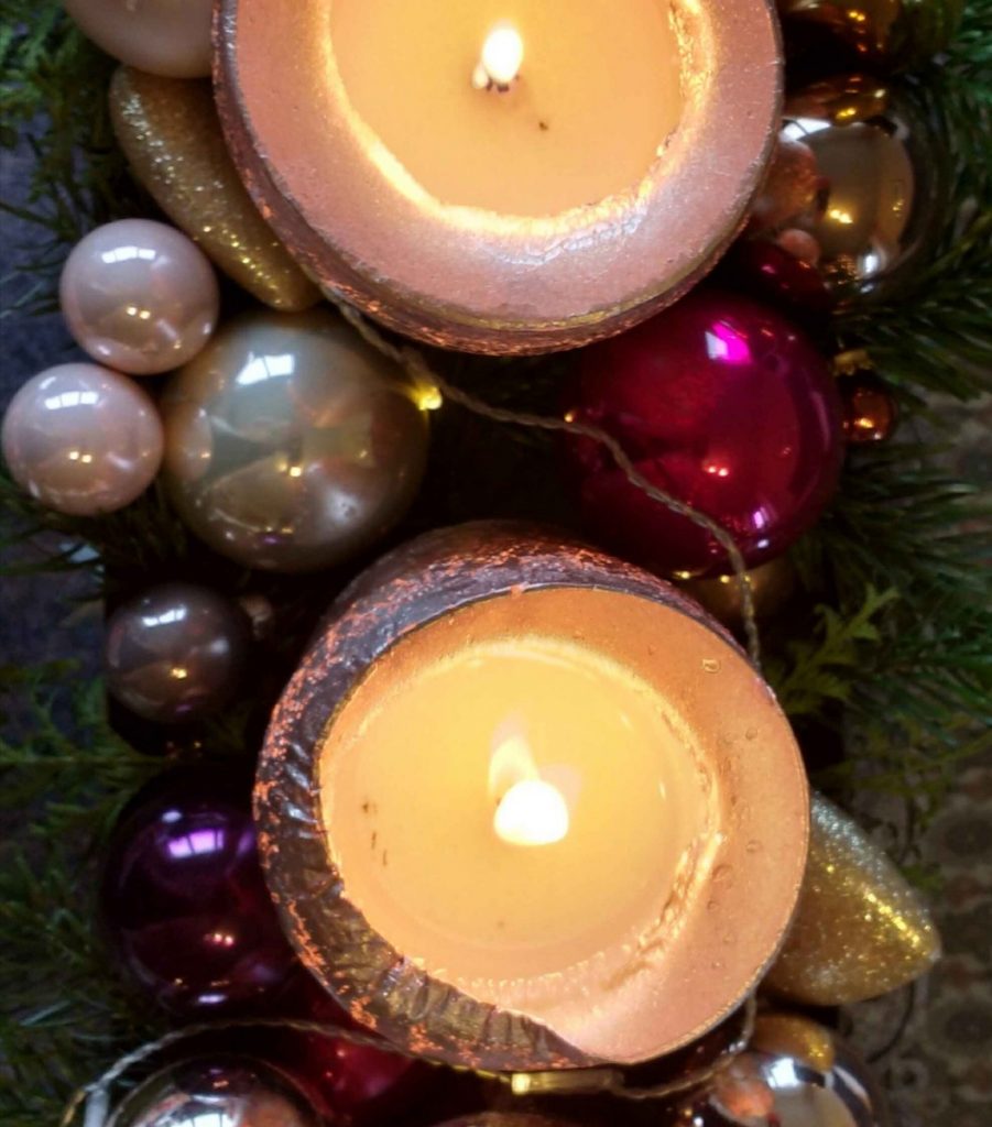 advent calendar with candles and christmas balls