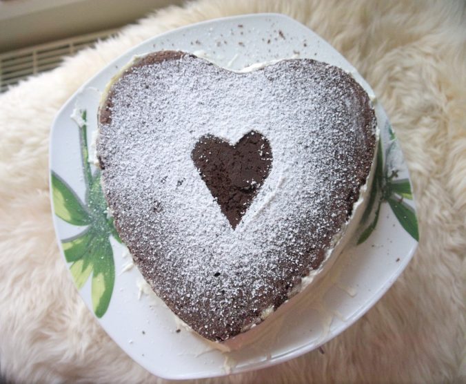 Chocolate Heart Cake with Banana Cream Filling recipe