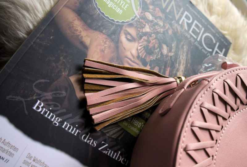 light pink tassel detail from la petite box saddle bag and a copy of sinnreich magazine