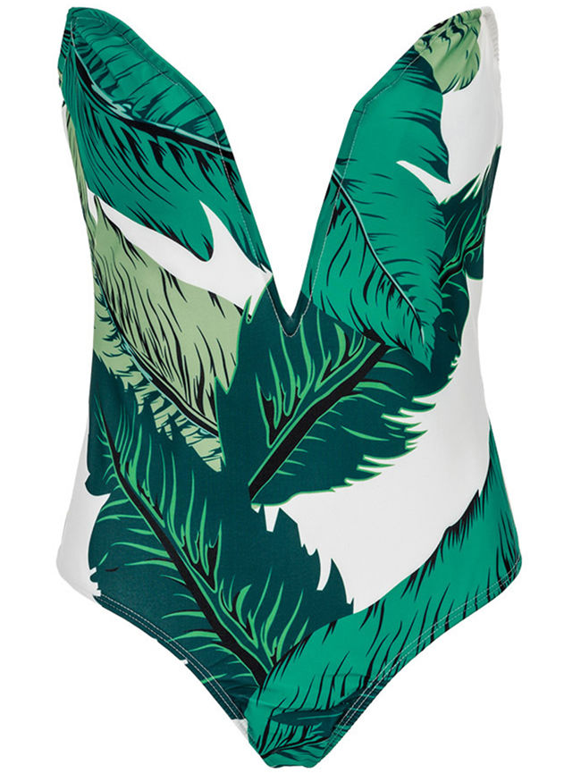 FashionMia tropical leaf pattern in greenery onepiece swimsuit