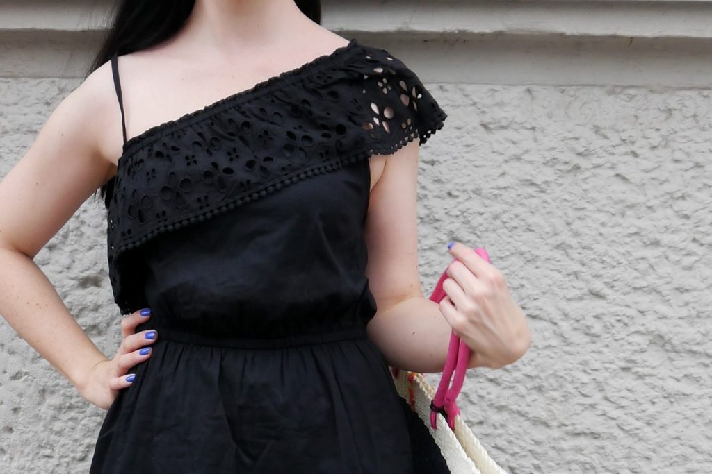 one shoulder LBD with embroidery detail